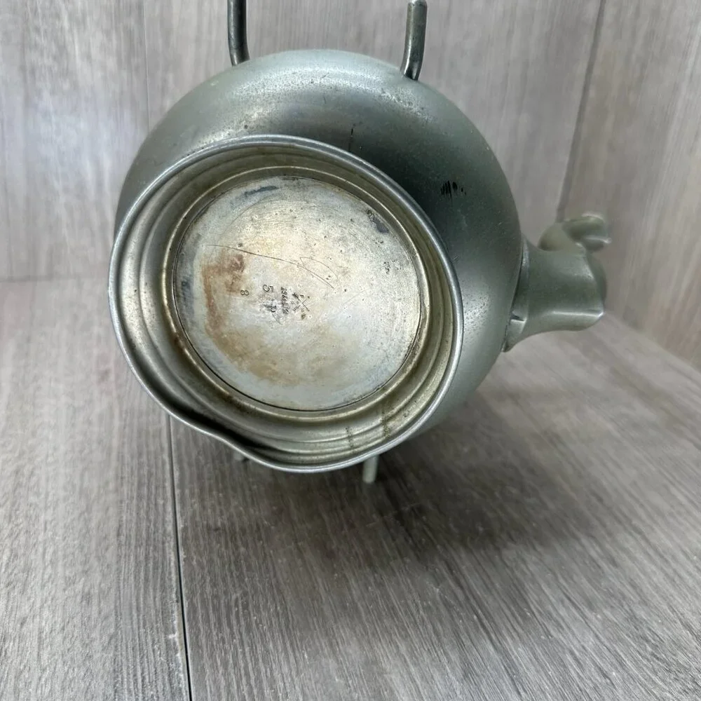 Vintage Decorative Metal Teapot with Ornate Brass Handle Hinged Lid Silver Tone